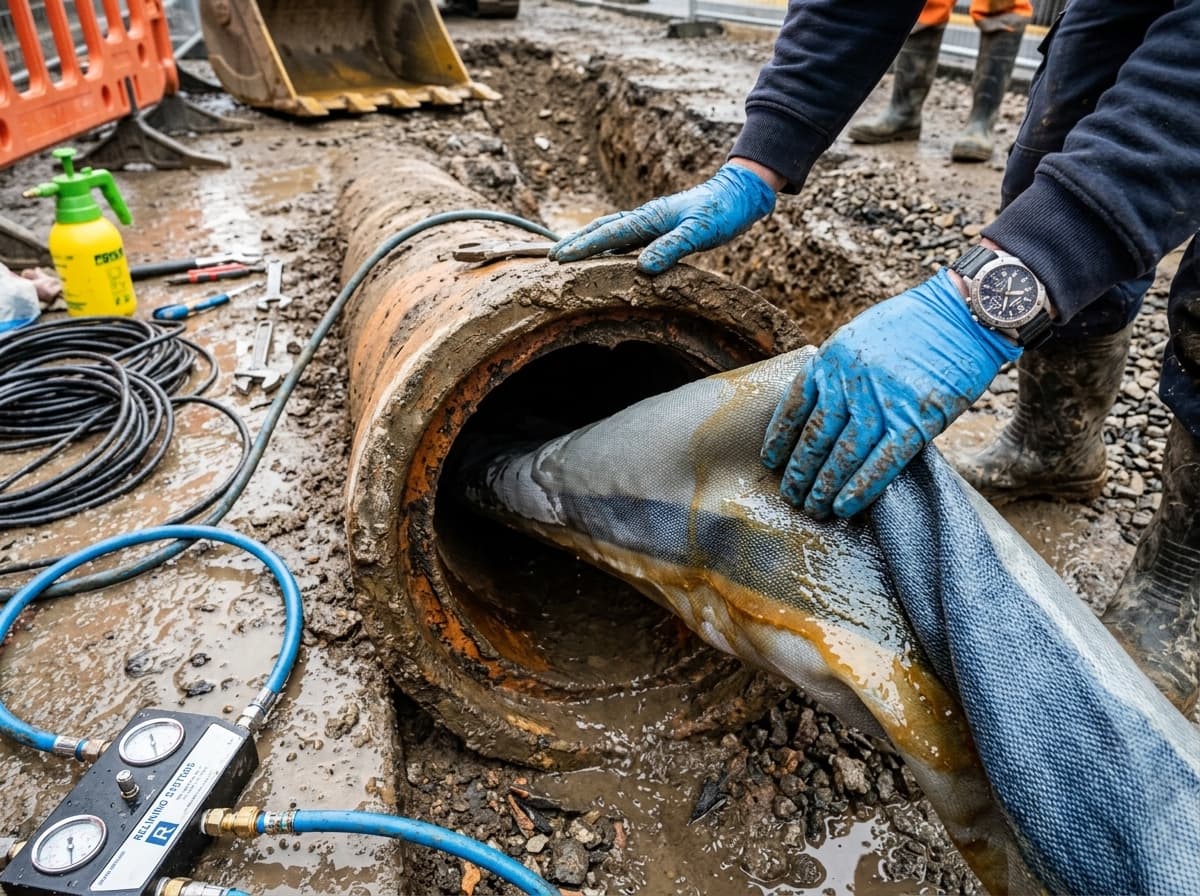 Drainage engineers working on a commercial site drainage system