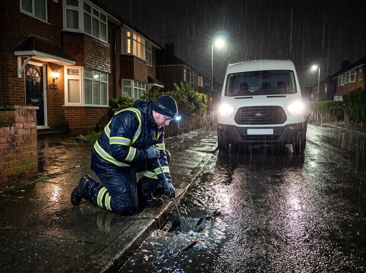 Excavated collapsed drain being repaired and replaced
