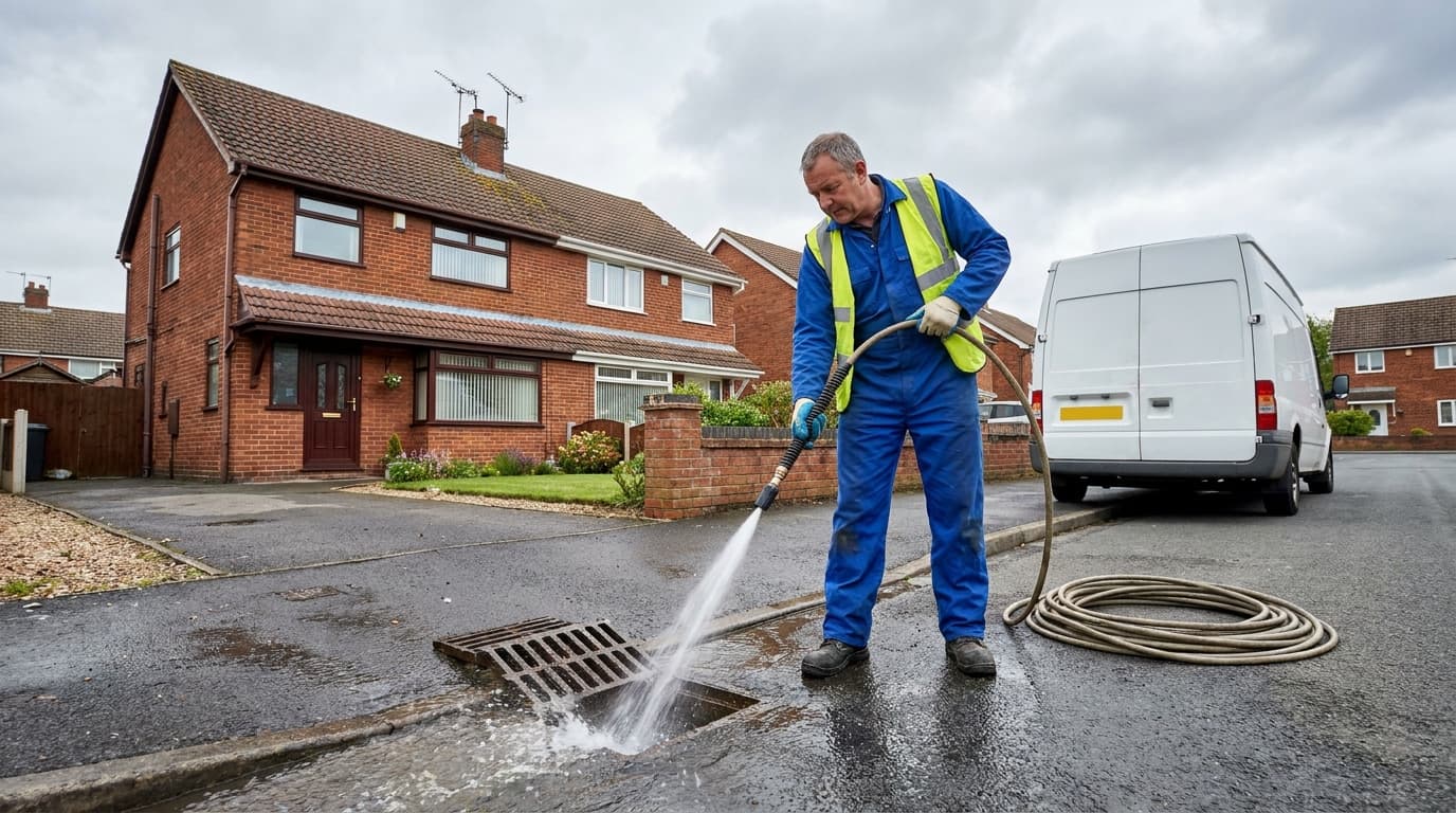 Drainage engineer responding to an emergency blocked-drain callout